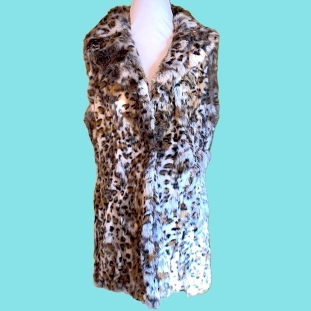 Bagatelle Genuine Rabbit Fur Long Vest High Collar Size Medium w/Pockets